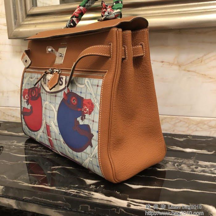HERMES愛馬仕 凱莉包 hermes Kelly35cm手工縫製 獨立圖案安全大牌 手提包  Ama1051